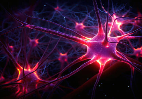 Firing Neurons - 3d rendered image of Neuron cell network on dark background.  Conceptual medical illustration. 
Synapse.  Healthcare concept. Glowing neurons signals.